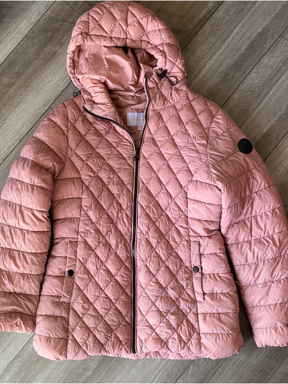 Madden Girl Women's Dusty Rose Hooded Full Zip Puffer Jacket w/ Pockets Size M/M